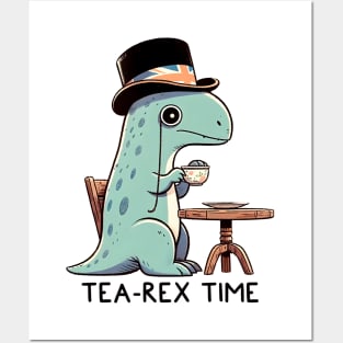 Cute funny tea lover dinosaur pun. Posters and Art